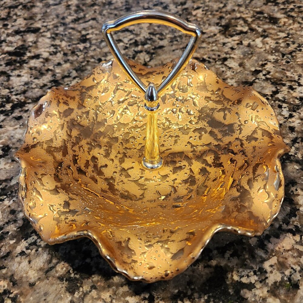 Dixon Art Studios 22KT Gold Weeping Bright Ruffled Edge Candy/Trinket Dish